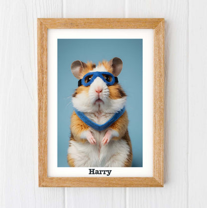 Children's Superhero Hamster print, personalised name animal nursery prints