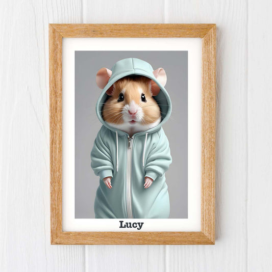 Hamster Onesie print, personalised name nursery prints