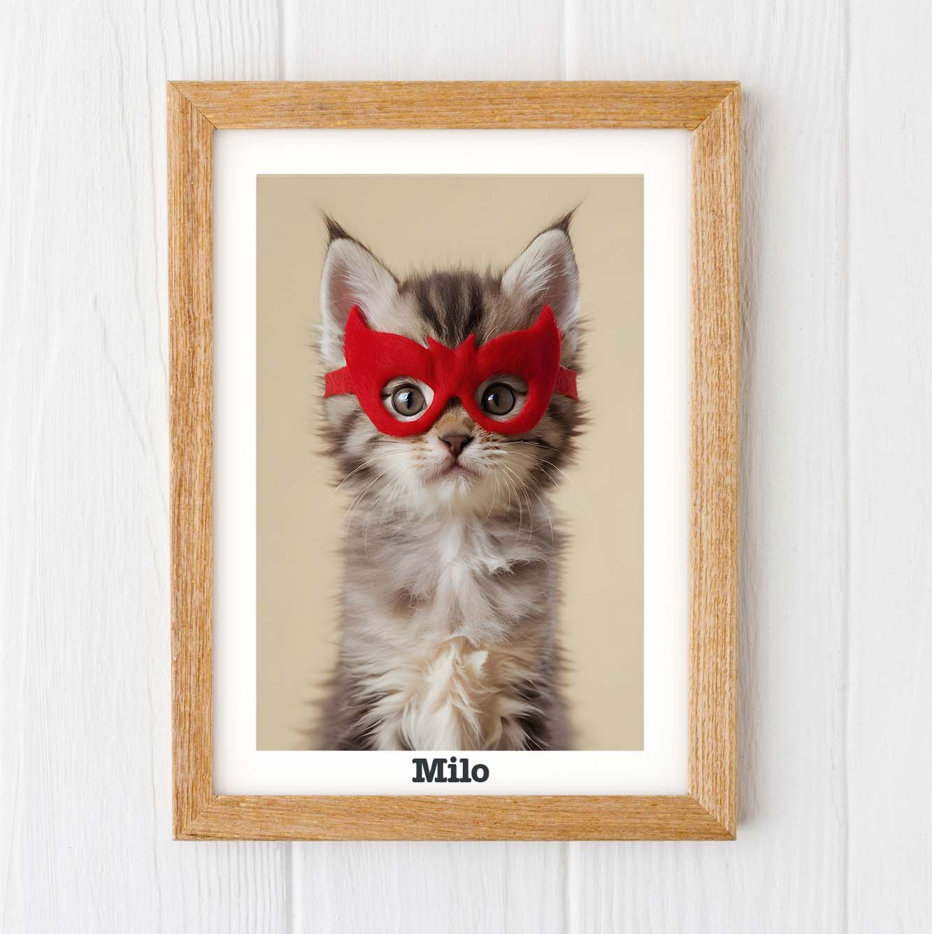 Children's Superhero Cat portrait, Fluffy Kitten print superhero gift