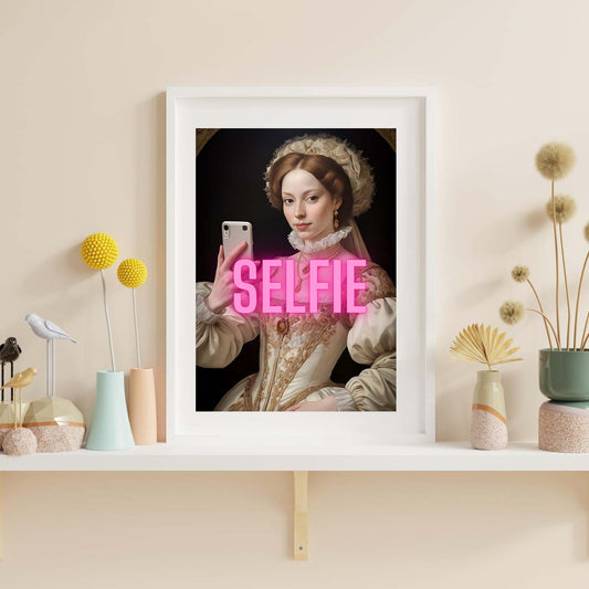 Selfie queen neon art, altered art funky print