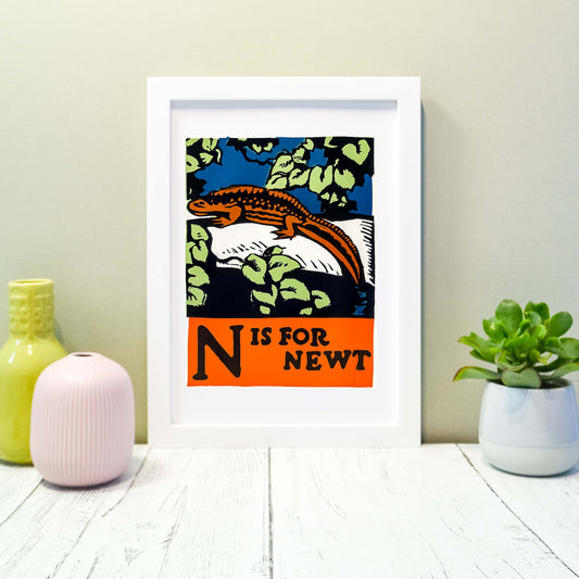 N is for Newt print, animal alphabet letter N print newt nursery art print Alphabet Prints