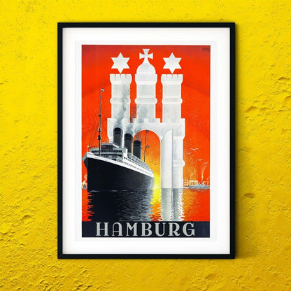 Hamburg art deco travel poster, vintage travel print