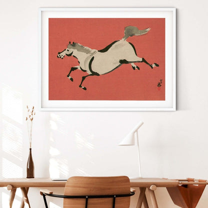 Framed Japanese Horse Wall art Print, Red Horse Japanese Art print Japanese Art Print
