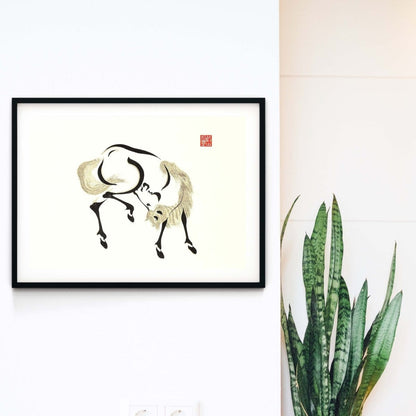 Framed Japanese Horse Wall art Print, Neutral Horse Japanese Art print Japanese Art Print
