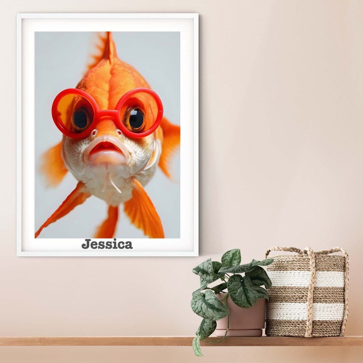Fish print, goldfish in goggles animal personalised nursery prints