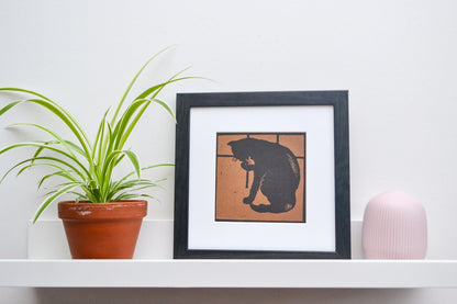 Framed Black Cat print - Square cat wall art