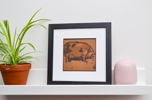 Vintage Pig illustration print - Square art pigs print