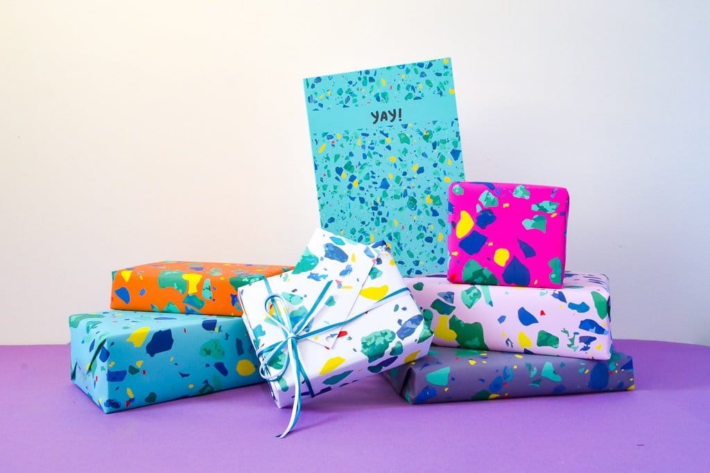 Blue Wrapping Paper gift tag Set, Terazzo luxury gift wrap