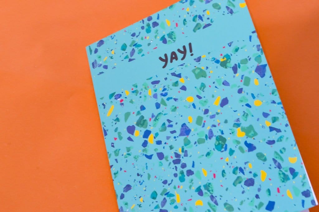 Yay Blue Terrazzo Greetings card or celebration card