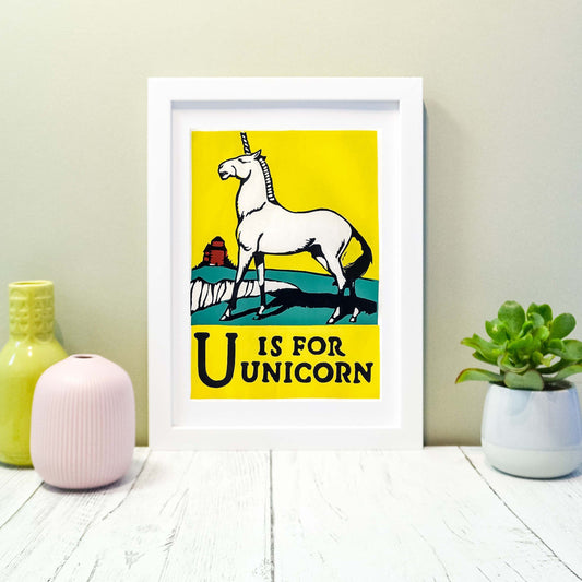 U is for Unicorn print, letter U print, Animal alphabet Unicorn wall art abc print alphabet prints