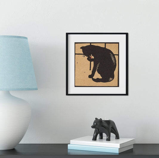 Framed Black Cat print - Square cat wall art