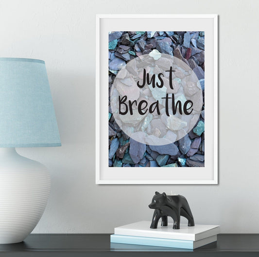 Framed Typography Print, Just Breathe quote print, inspirational print, motivational print, yoga print quote prints
