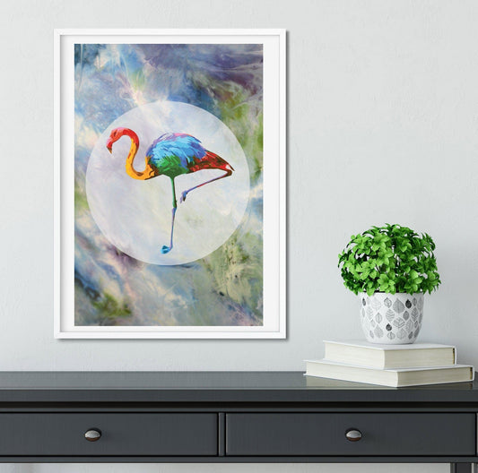 Framed Rainbow Flamingo Print, flamingo wall art nursery print