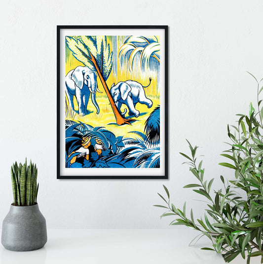 Framed Elephant print, Vintage elephant Nursery prints
