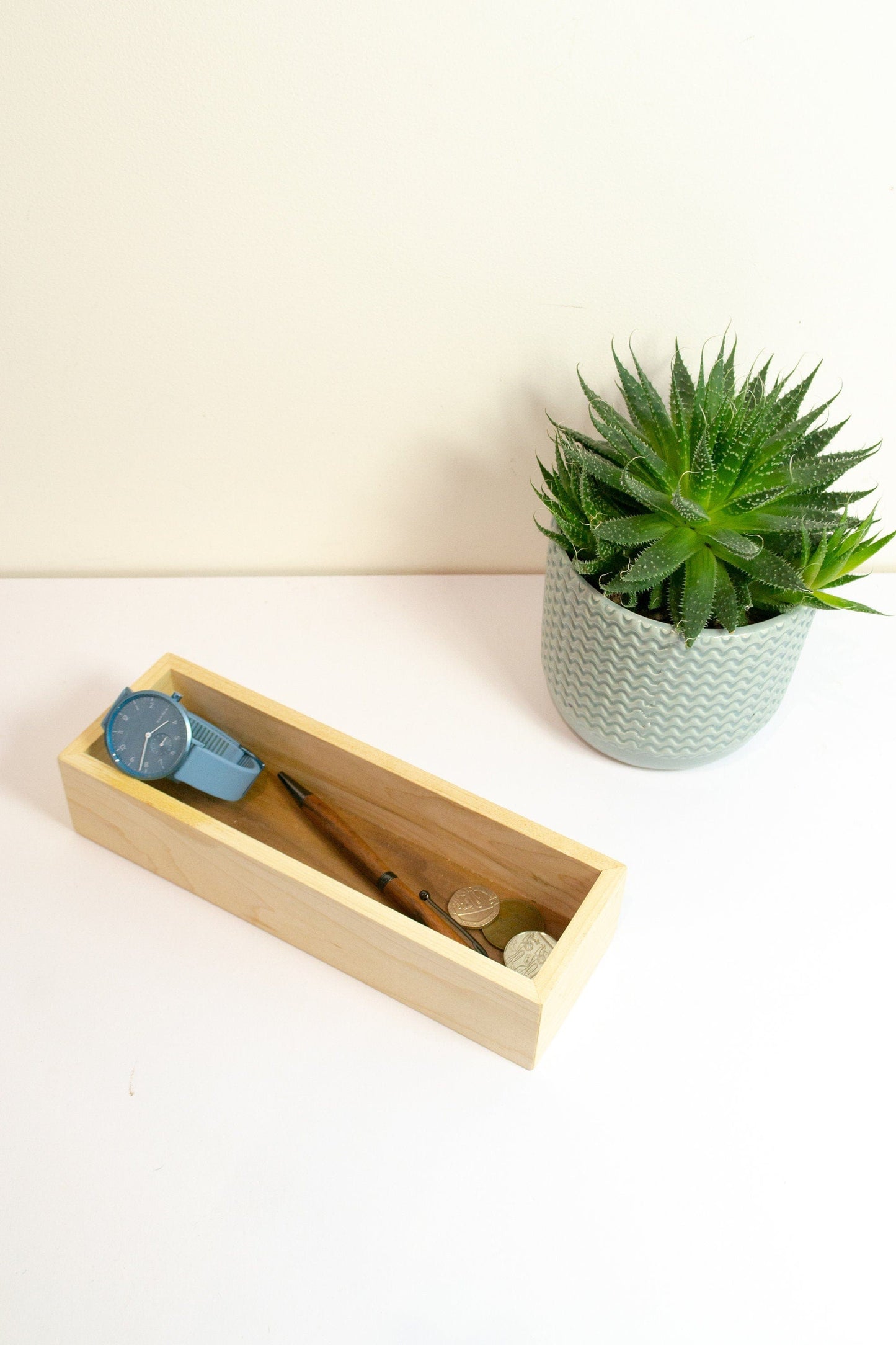 Handmade Birch valet tray, coin dish catchall tray, desk tidy wooden box Marie Kondo storage tray, stash tray, office desk box