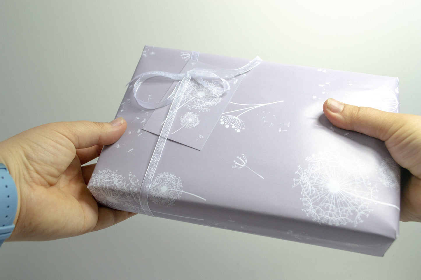 Dandelion Seeds Grey Wrapping Paper, botanical wrapping paper sheets