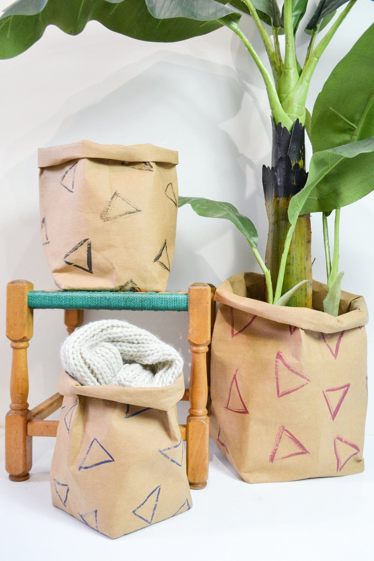 Hand painted brush stroke paper planter, washable paper bag, nordic style eco paper storage, modern storage bathroom organizer