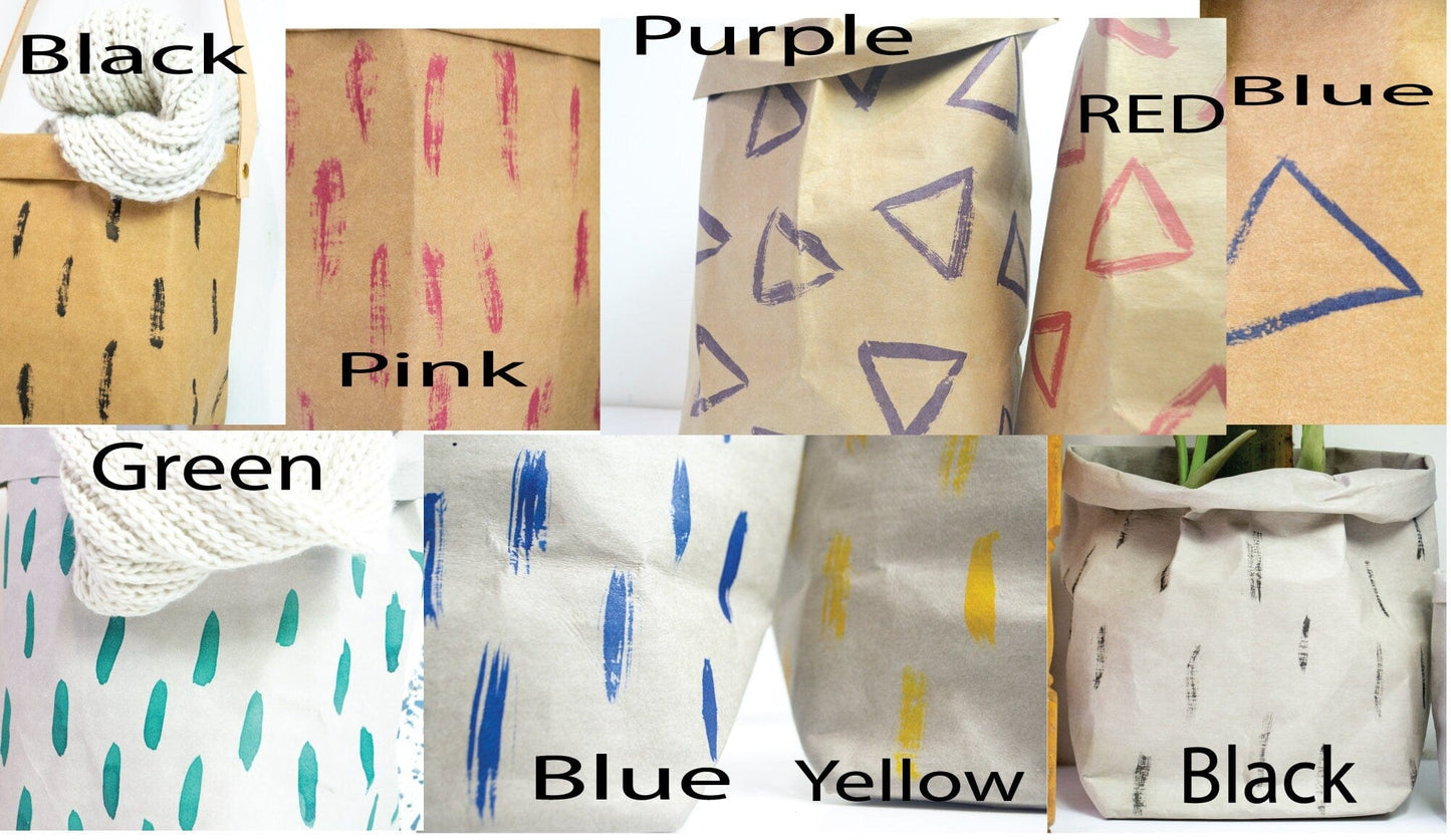 Hand painted splatter paper planter, washable paper bag, nordic style eco paper storage, modern storage bathroom organizer