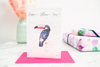 Mothers Day Plantable Seed Paper Toucan Card, growable seedpaper card