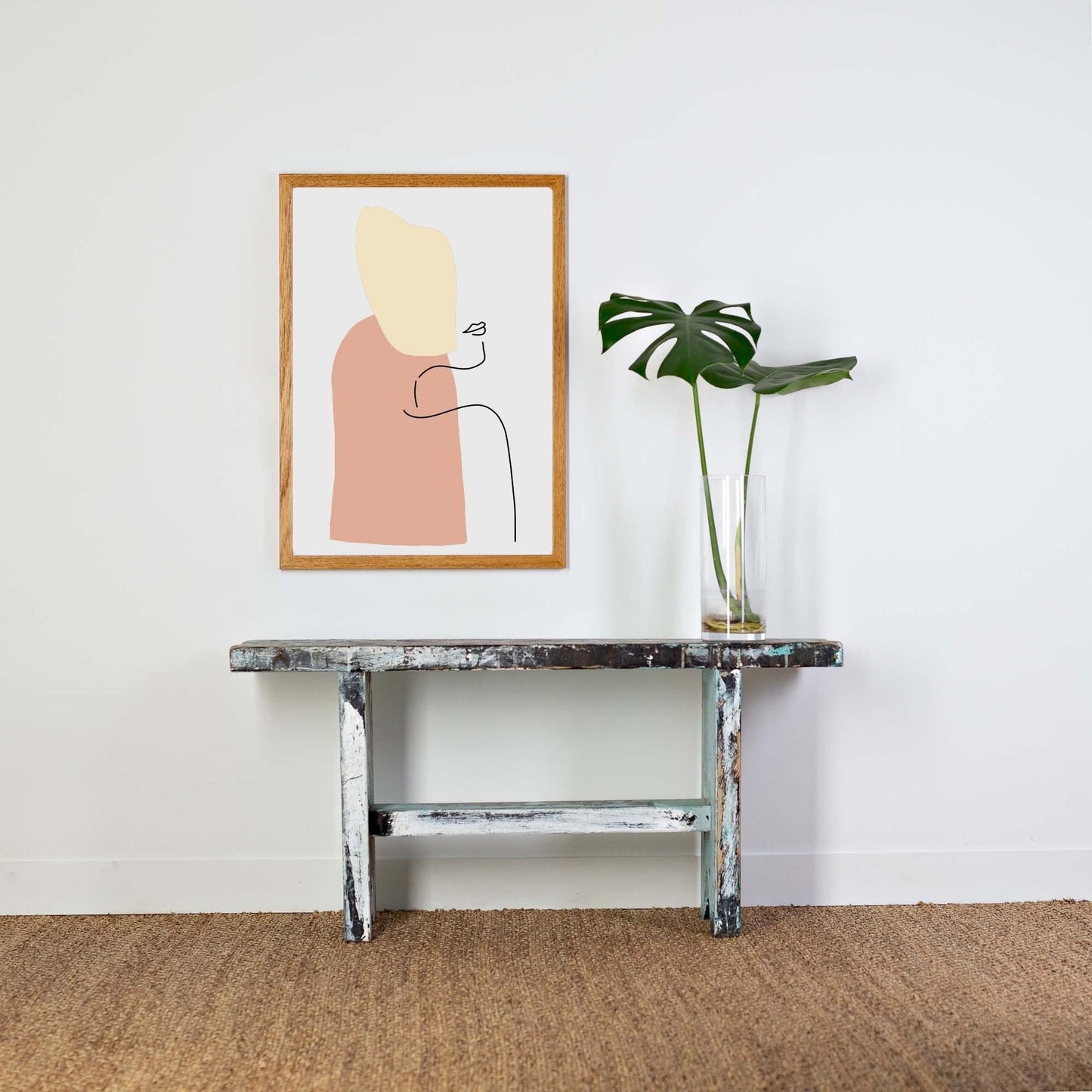 Framed Face Female Line Drawing Print, Minimal Portrait Line Colour Block boho print 1 wall art, woman line art abstract minimalist poster