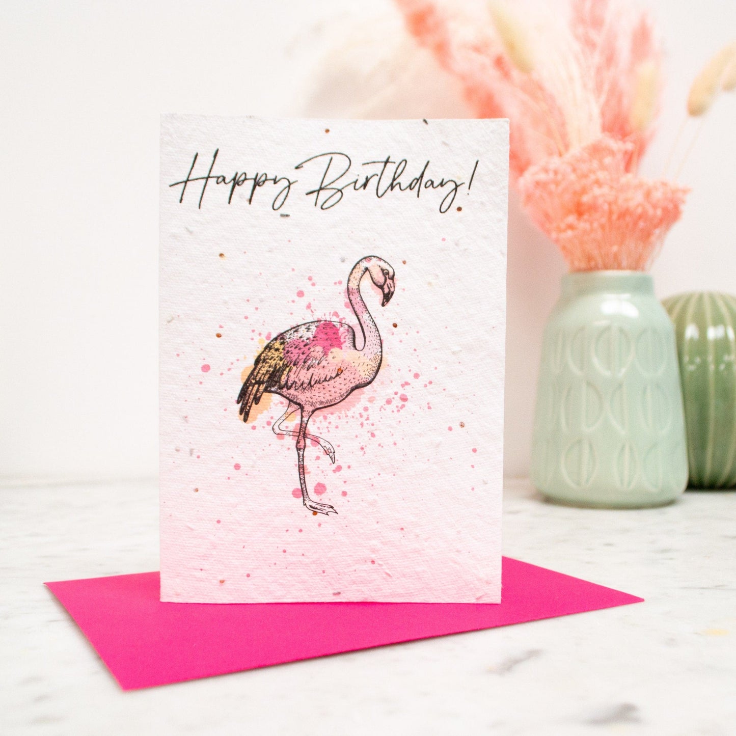 Happy Birthday Watercolour Flamingo Seed Paper Card