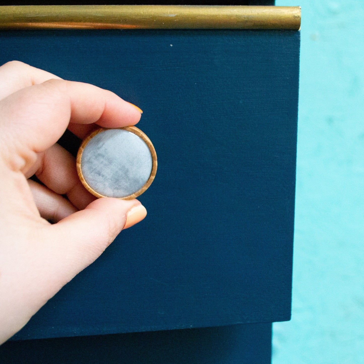 Small Round Concrete Knob, Solid Oak Wooden Knobs, cabinet door knob
