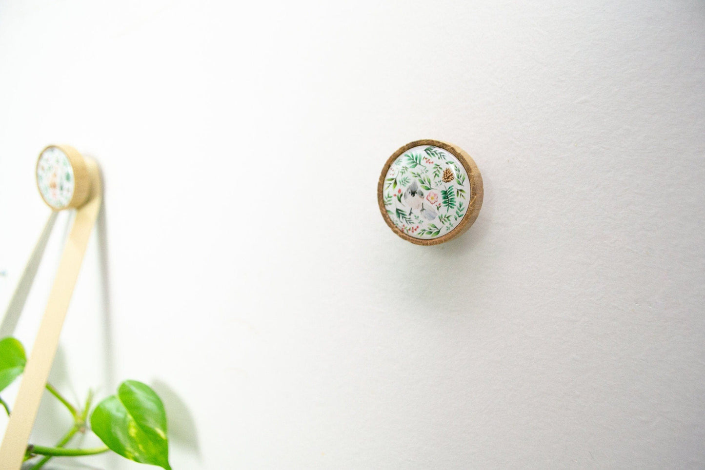 Woodland print animal coat hook, oak coat hook