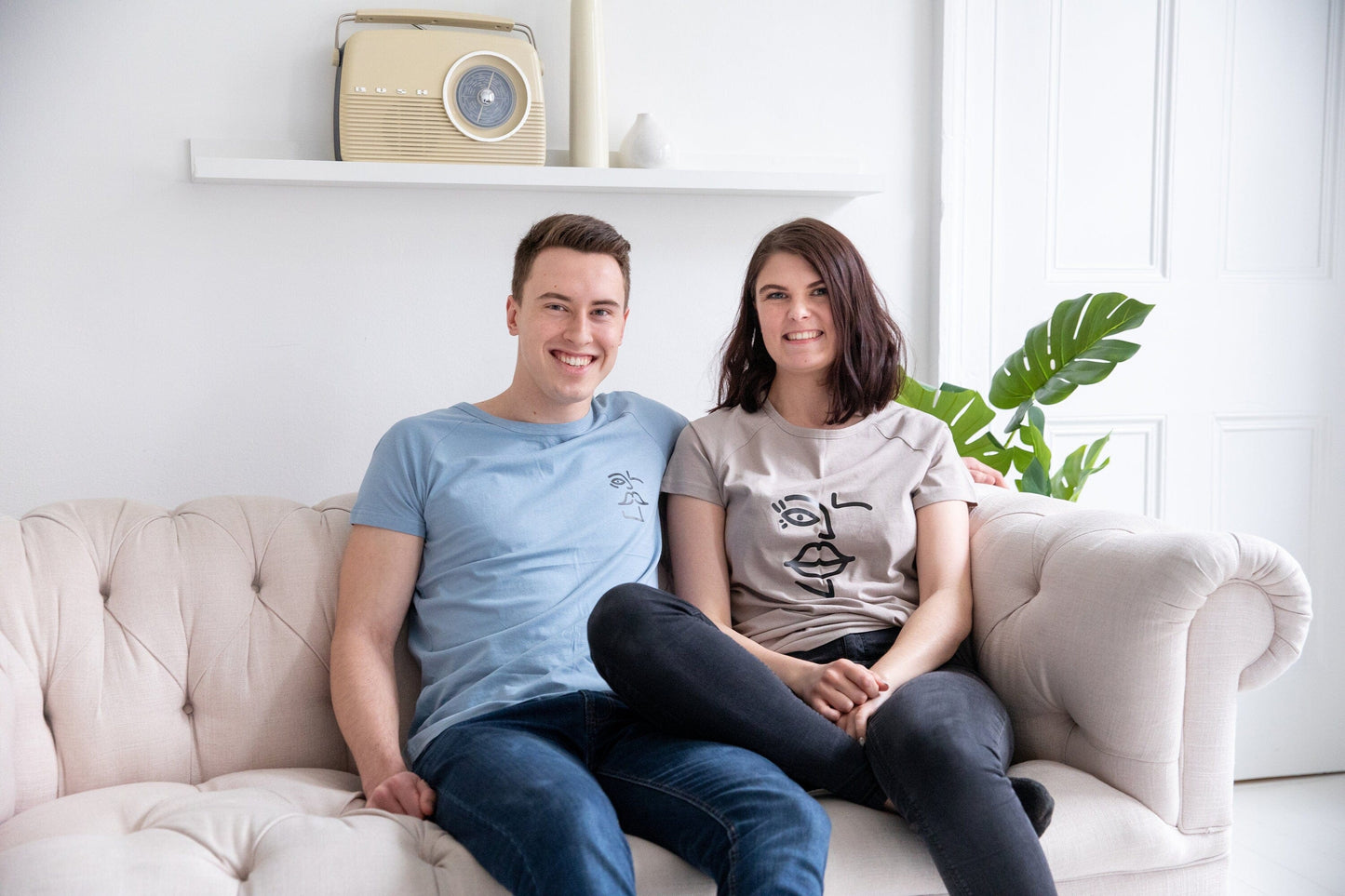 Minimalist line art face shirt set, His and hers line art abstract tshirt