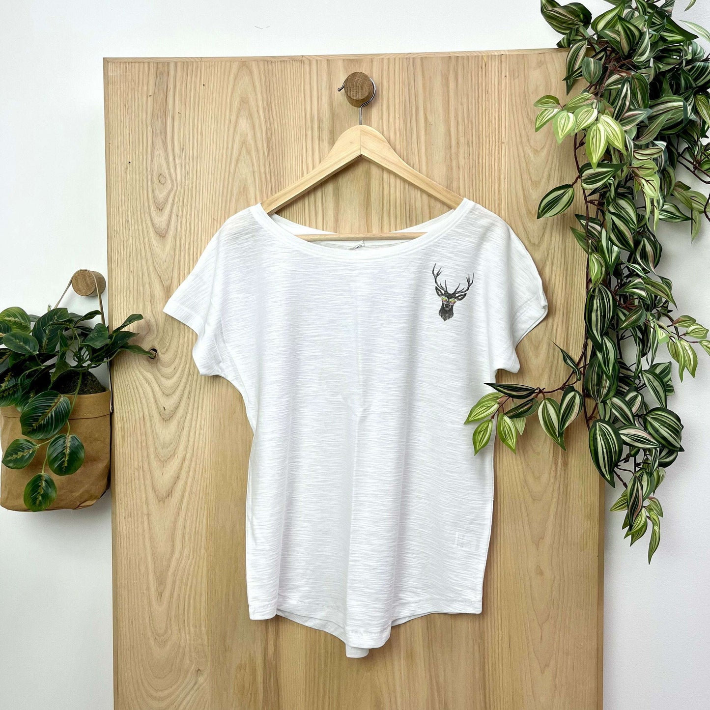 Deer print T Shirt, white or pink womens stag shirt graphic tee