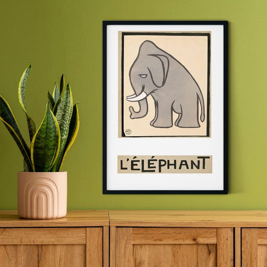 Elephant Vintage Framed Print - L'elephant French nursery art print