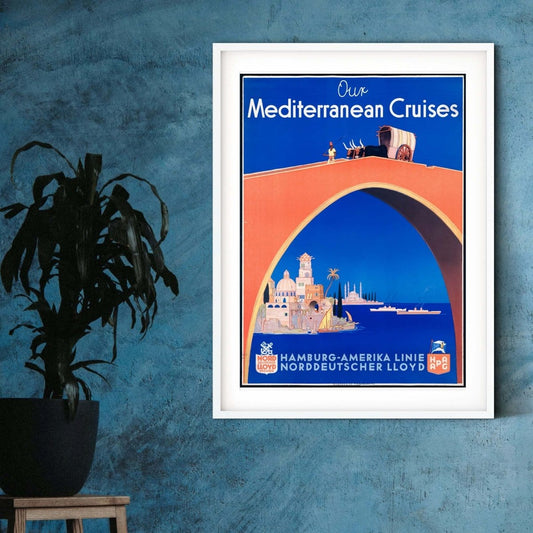 Mediterranean Cruises Travel Print, art deco travel poster