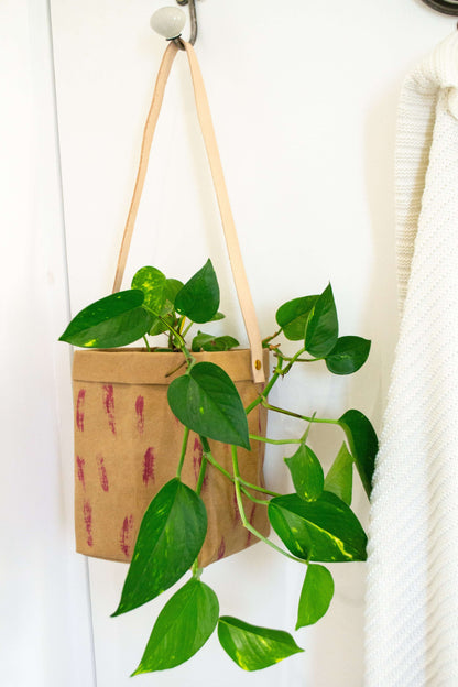 Painted Hanging paper planter or storage bag