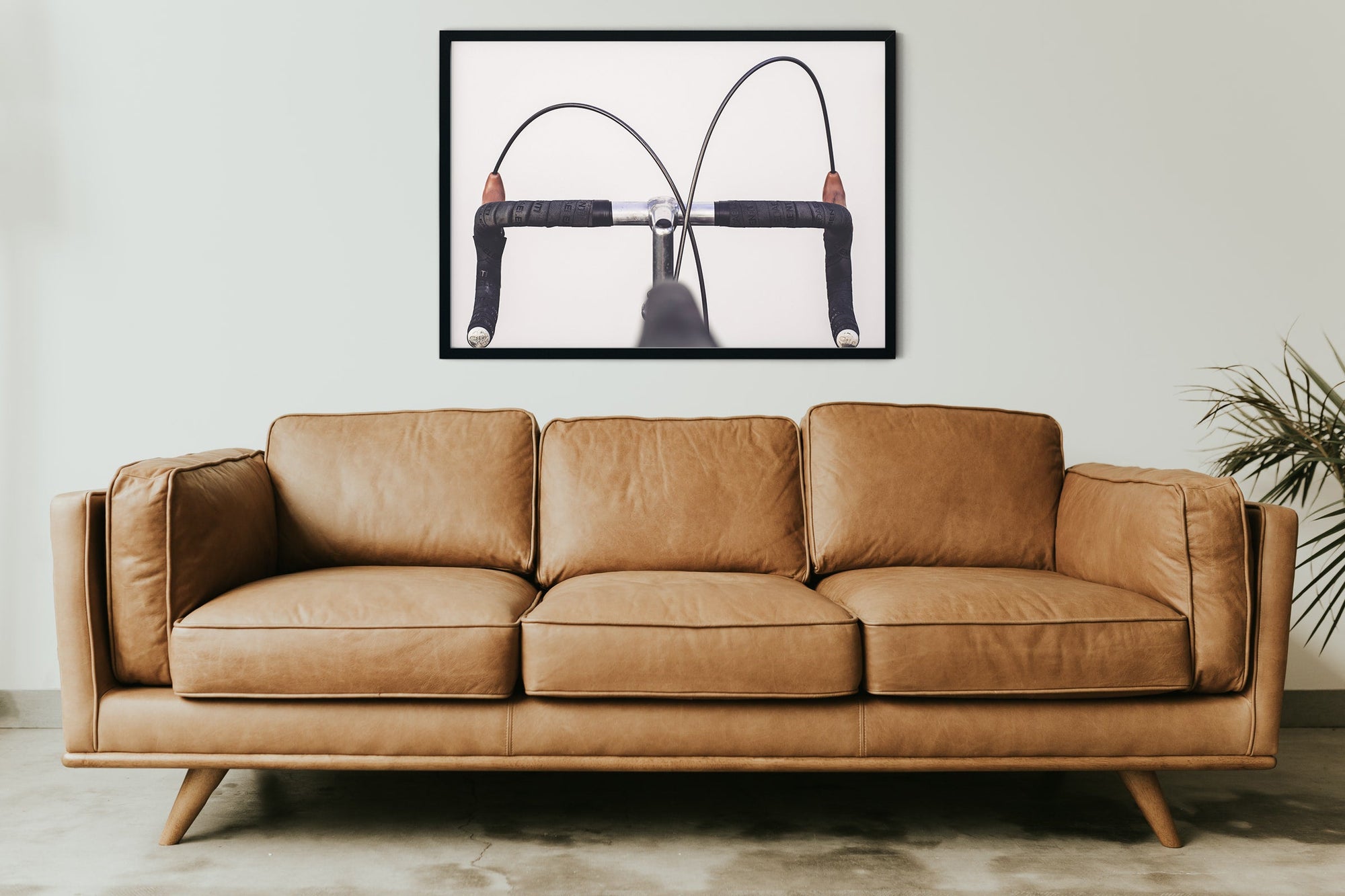 Framed bicycle print in a minimalist home