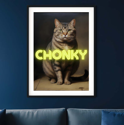 a picture of a cat with the word chonky underneath it