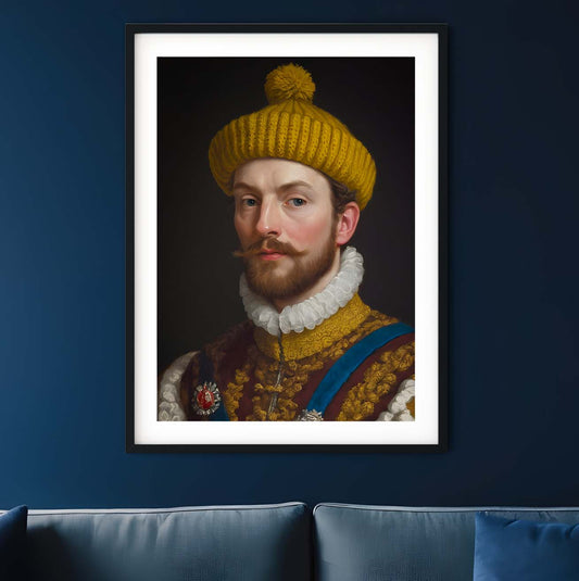 a painting of a man wearing a yellow hat