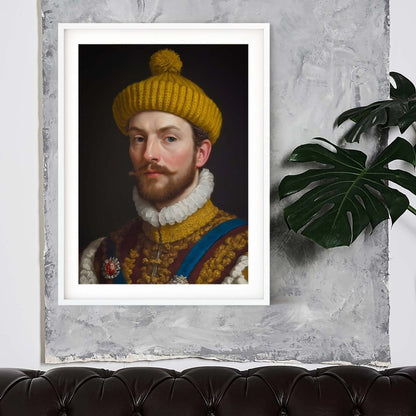 a painting of a man wearing a yellow hat