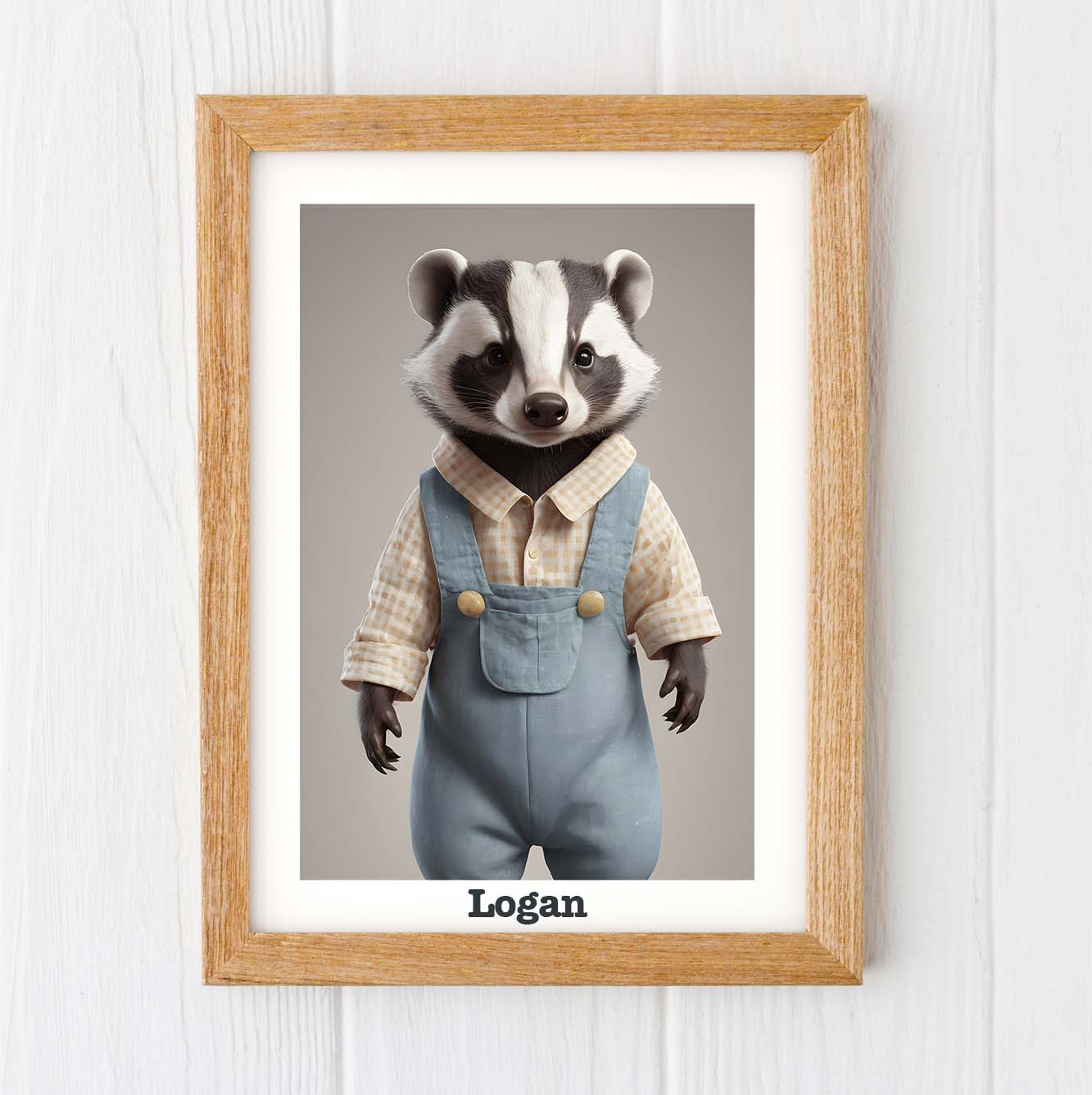 Baby Badger print, personalised name gift nursery prints