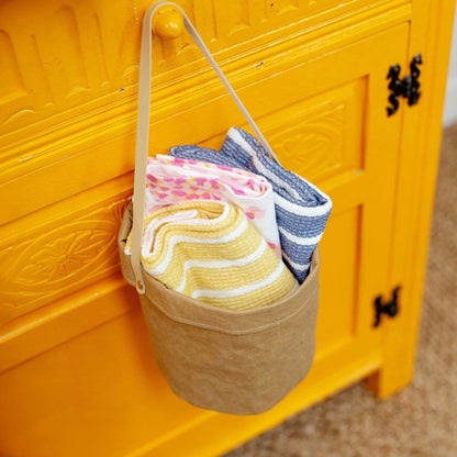 Eco-Chic Brown Washable Kraft Storage Bag with Vegan Leather Strap – Multipurpose Organiser