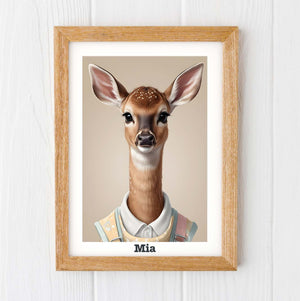 Baby deer print, personalised name  deer nursery prints