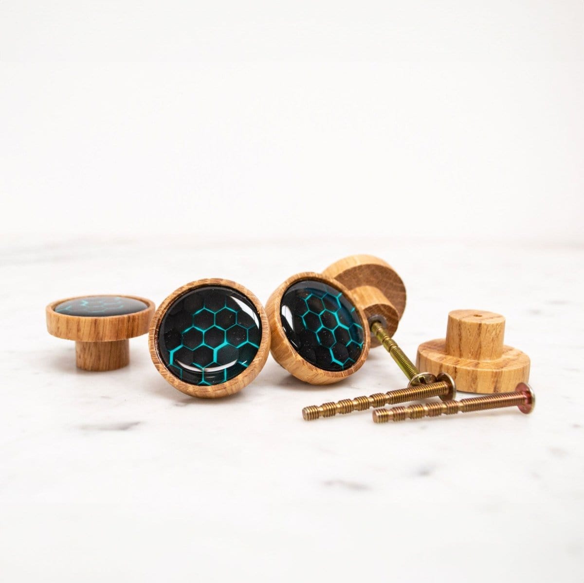 Geometric Wooden drawer knobs, round oak drawer knob