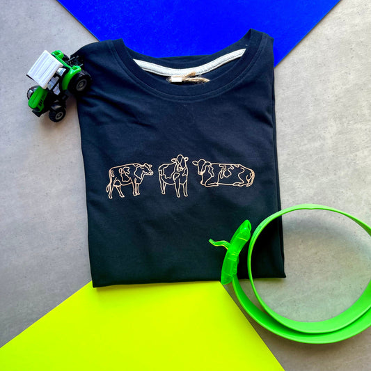 Cows line drawing T Shirt, farm animal birthday gift for kids tee, cute kids shirt