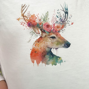 Watercolour Stag T Shirt cool t shirts for girls floral deer print top