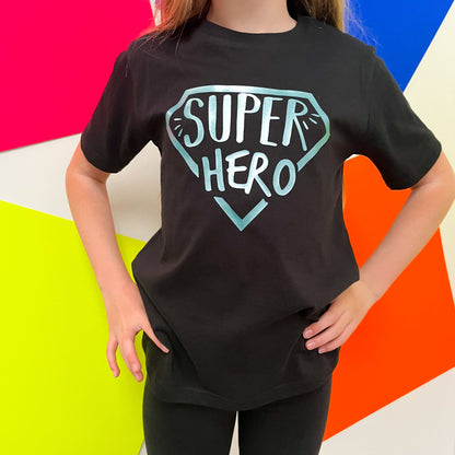 Metallic Superhero T Shirts, super hero shirts for boys, girls or teens