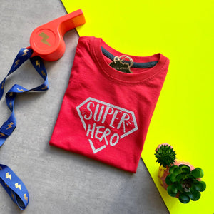 Glitter Superhero T Shirt, super hero shirt for boys, girls or teens