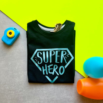 Metallic Superhero T Shirts, super hero shirts for boys, girls or teens