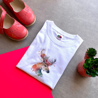 Watercolour Stag T Shirt cool t shirts for girls floral deer print top