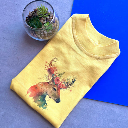 Watercolour Stag T Shirt cool t shirts for girls floral deer print top
