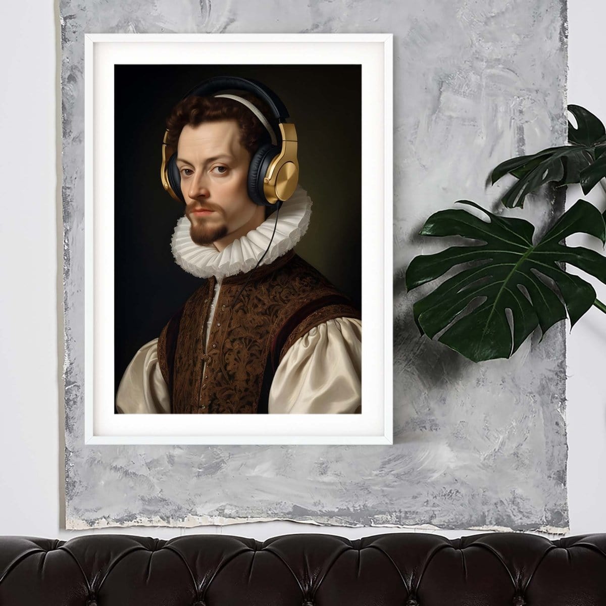 a painting of a man wearing headphones