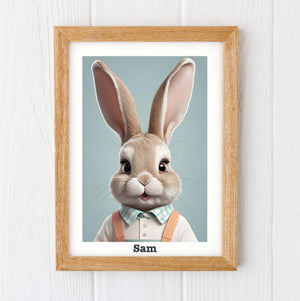 Baby bunny print, personalised name nursery print bunny art