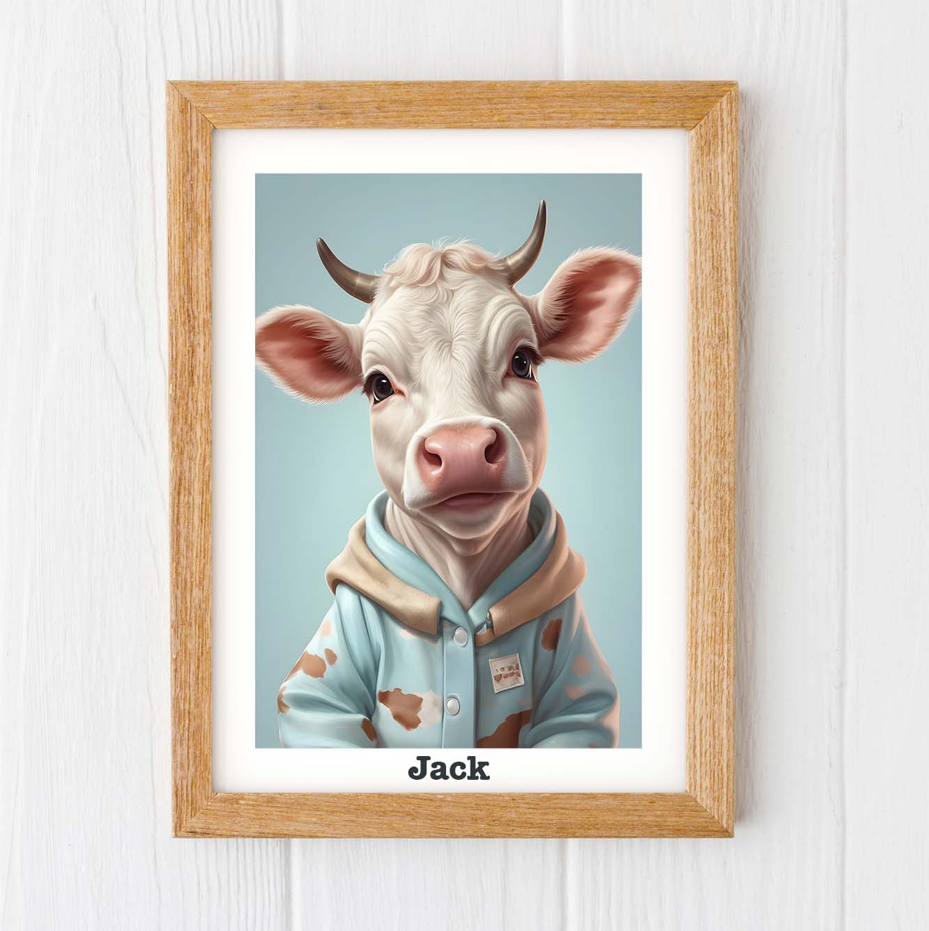 Baby cow print, personalised name nursery print cow